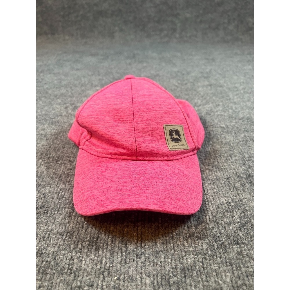 John Deere women's heathered pink cap in a soft poly/spandex "space dye" fabric